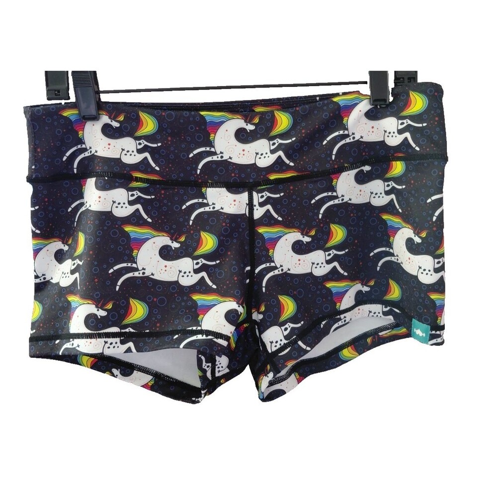 WODBOTTOM Size XL Shorty Shorts Black Multicolor Unicorn Print Booty Short